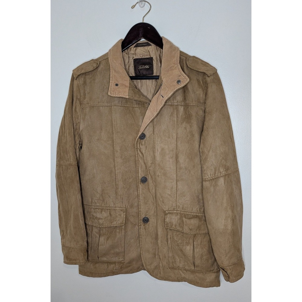 Tasso Elba Men Small Tan Faux Suede Button/Zip Field Utility Jacket Minimalist